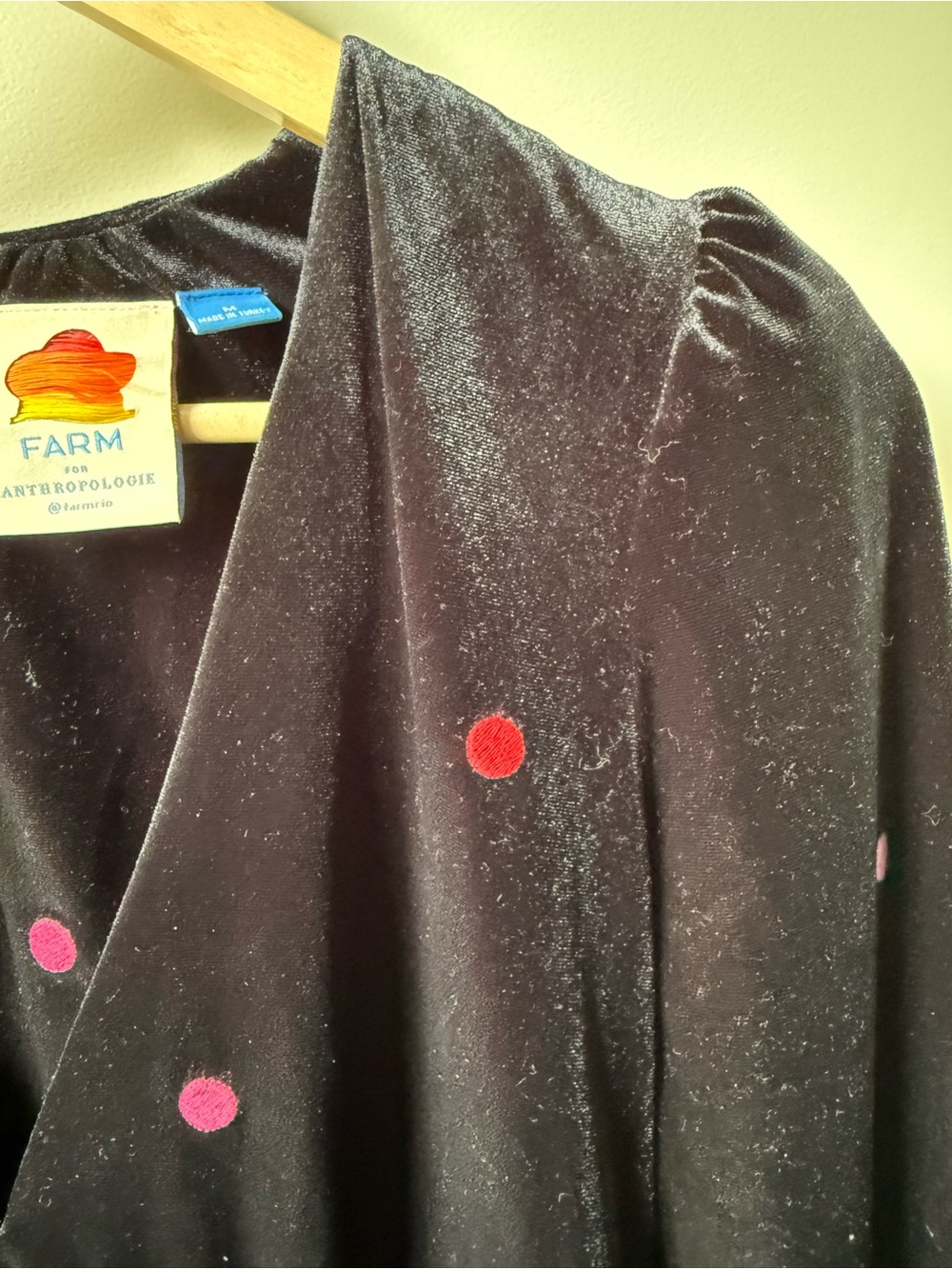 FARM‎ RIO Embroidered Velvet Mini Dress Polka Dot Retro Whimsy Black Rainbow M - Picture 4 of 10